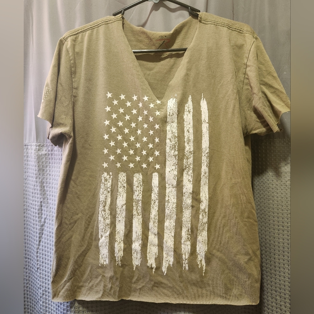 Rothco Tan Short Sleeve Tee with Distressed Flag Design